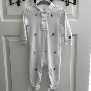 White Ralph Lauren size 12 months long sleeve collared onesie, like new!